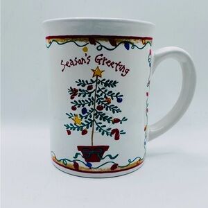 Large Holiday Coffee Mug w/“Season’s Greetings” and Christmas Tree/Lights, NWOT